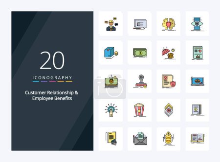 Illustration for 20 Customer Relationship And Employee Benefits line Filled icon for presentation - Royalty Free Image