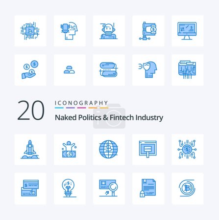Illustration for 20 Naked Politics And Fintech Industry Blue Color icon Pack like money internet rich credit cryptocurrency - Royalty Free Image