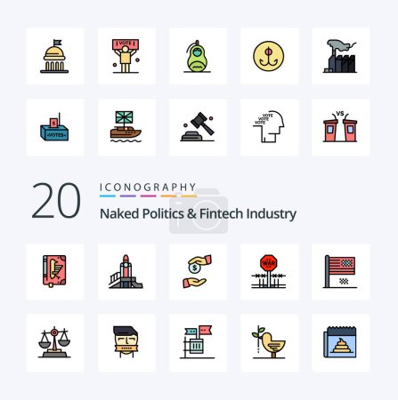 Illustration for 20 Naked Politics And Fintech Industry Line Filled Color icon Pack like occupation conflict playground combat bureaucracy - Royalty Free Image