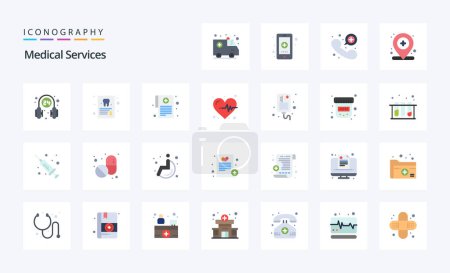Illustration for 25 Medical Services Flat color icon pack - Royalty Free Image