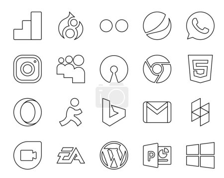 Ilustración de 20 Paquete de iconos de redes sociales, incluido el dúo de Google. Correo. Cromo. Correo electrónico. Bing Bing - Imagen libre de derechos