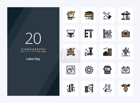 Illustration for 20 Labor Day line Filled icon for presentation - Royalty Free Image