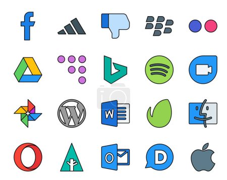 Illustration for 20 Social Media Icon Pack Including forrst. finder. spotify. envato. cms - Royalty Free Image