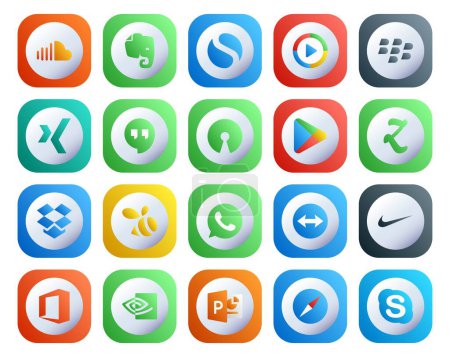 Ilustración de 20 Paquete de iconos de redes sociales Incluyendo teamviewer. enjambre. xing. dropbox. aplicaciones - Imagen libre de derechos