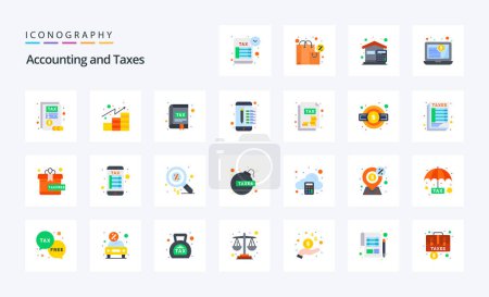 Téléchargez les illustrations : 25 Taxes Pack icône couleur plate - en licence libre de droit
