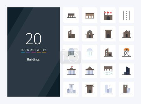 Illustration for 20 Buildings Flat Color icon for presentation - Royalty Free Image