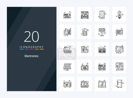 Téléchargez les illustrations : 20 icône de contour électronique pour la présentation - en licence libre de droit