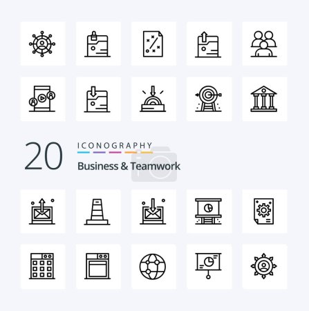 Ilustración de 20 Icono de línea de trabajo en equipo y negocios Paquete como hombre de negocios de planificación bajo tecnología empresarial - Imagen libre de derechos