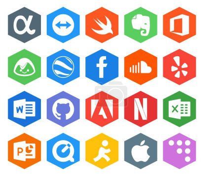 Illustration for 20 Social Media Icon Pack Including powerpoint. netflix. soundcloud. adobe. word - Royalty Free Image