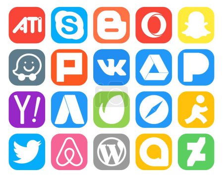 Ilustración de 20 Paquete de iconos de redes sociales Incluyendo el objetivo. safari. vk. Enviato. búsqueda - Imagen libre de derechos