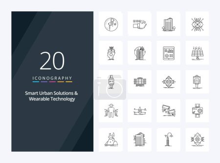 Illustration for 20 Smart Urban Solutions And Wearable Technology Outline icon for presentation - Royalty Free Image