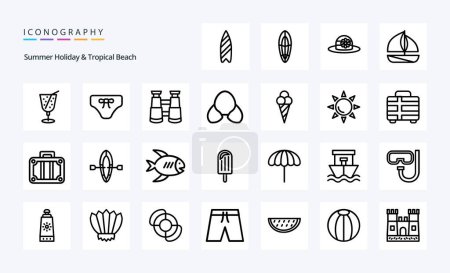 Téléchargez les illustrations : Pack icône 25 Beach Line - en licence libre de droit