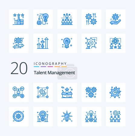 Illustration for 20 Talent Management Blue Color icon Pack like setting cog brain delivery star - Royalty Free Image