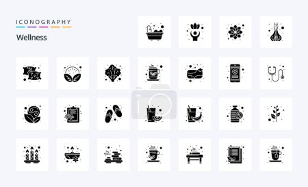 Illustration for 25 Wellness Solid Glyph icon pack - Royalty Free Image