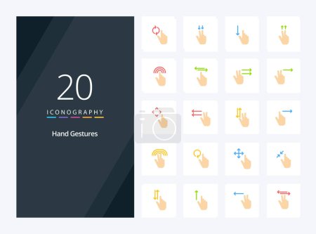Téléchargez les illustrations : 20 gestes de la main Icône couleur plate pour la présentation - en licence libre de droit