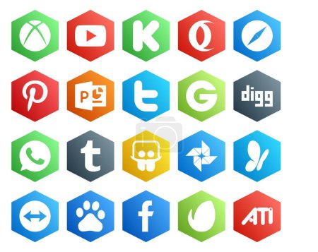 Illustration for 20 Social Media Icon Pack Including msn. slideshare. powerpoint. tumblr. digg - Royalty Free Image
