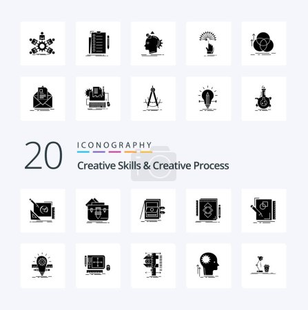 Ilustración de 20 Habilidades creativas y proceso creativo icono de glifo sólido Paquete como carpeta de diseño de identidad archivos de venta - Imagen libre de derechos