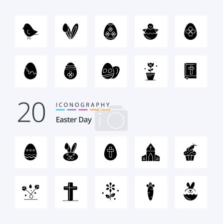 Téléchargez les illustrations : 20 Pâques Icône Glyphe solide Pack comme Pâques oeuf heureux bébé poulet - en licence libre de droit