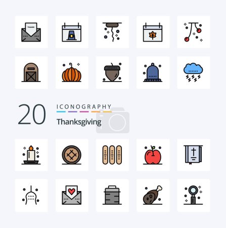 Ilustración de 20 Gracias dando línea llena icono de color Pack como la caída de pan de manzana de acción de gracias - Imagen libre de derechos