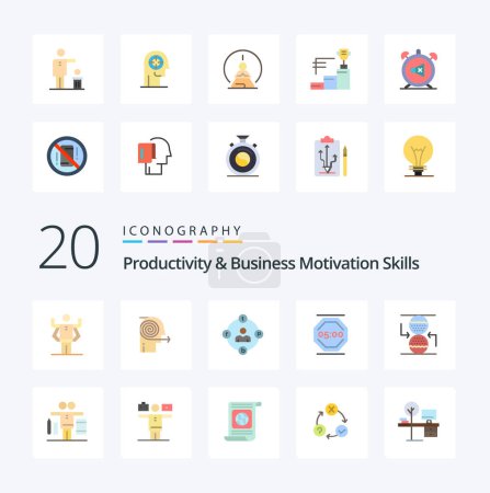 Illustration for 20 Productivity And Business Motivation Skills Flat Color icon Pack like work rest focusing stop work media - Royalty Free Image