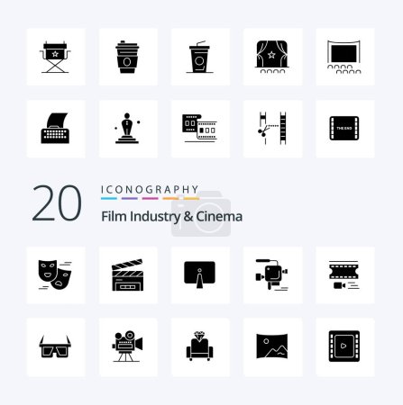 Illustration for 20 Cenima Solid Glyph icon Pack like animation film back cinema monitor - Royalty Free Image