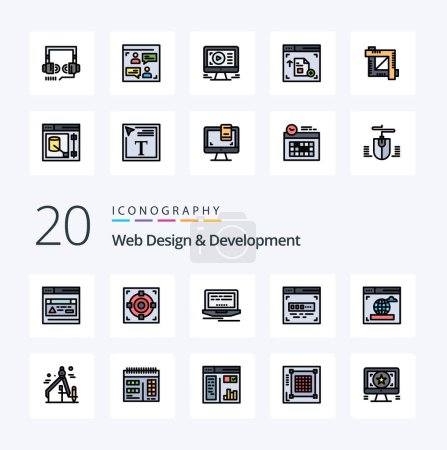 Illustration for 20 Web Design And Development Line Filled Color icon Pack. like success. target. monitor. webpage. interface - Royalty Free Image