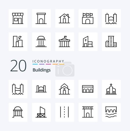 Illustration for 20 Buildings Line icon Pack like public arena property house entrance - Royalty Free Image