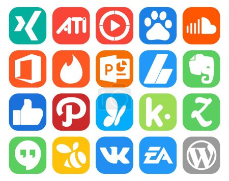 Illustration for 20 Social Media Icon Pack Including kik. path. office. like. ads - Royalty Free Image