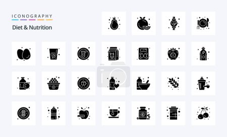 Téléchargez les illustrations : 25 Alimentation et nutrition Glyphe solide icône pack - en licence libre de droit