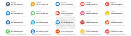 Illustration for 20 Social Media Follow Button and text place.like pinterest. chat. open source. skype. feedburner - Royalty Free Image