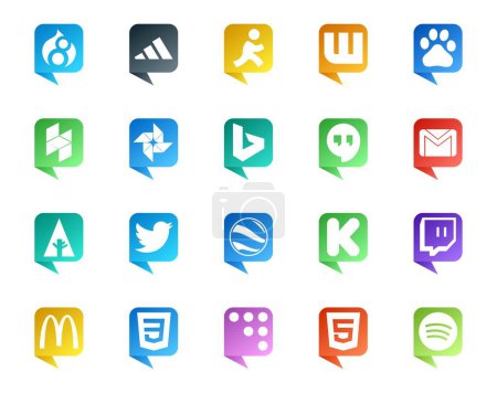 Illustration for 20 Social Media Speech Bubble Style Logo like twitch. google earth. hangouts. tweet. forrst - Royalty Free Image