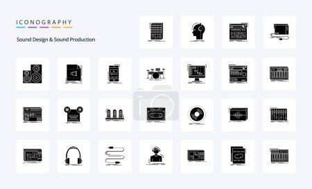 Illustration for 25 Sound Design And Sound Production Solid Glyph icon pack - Royalty Free Image