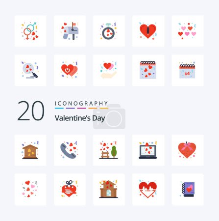 Illustration for 20 Valentines Day Flat Color icon Pack like love romance garden love heart - Royalty Free Image