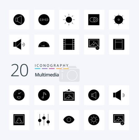 Illustration for 20 Multimedia Solid Glyph icon Pack like eye options wall controls photo - Royalty Free Image