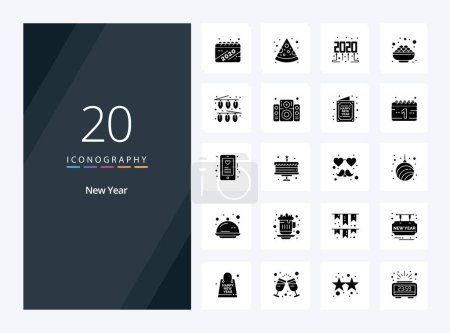 Ilustración de 20 icono de glifo sólido de año nuevo para la presentación - Imagen libre de derechos