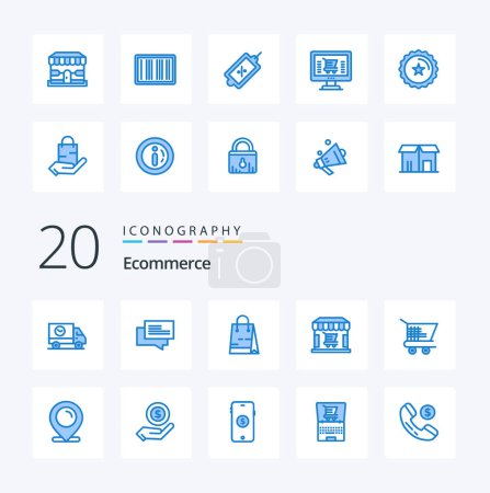 Illustration for 20 Ecommerce Blue Color icon Pack like cart shopping shopping shop shop - Royalty Free Image
