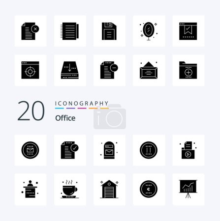 Téléchargez les illustrations : 20 Office Solid Glyph icon Pack comme pause office notice film office - en licence libre de droit