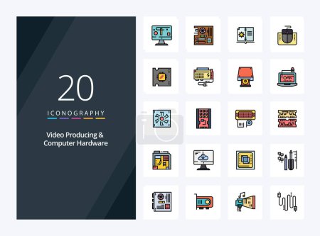 Illustration for 20 Video Producing And Computer Hardware line Filled icon for presentation - Royalty Free Image
