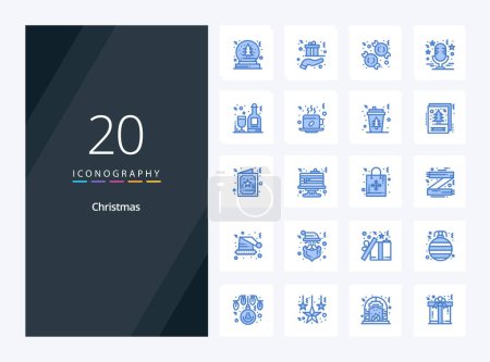 Téléchargez les illustrations : 20 icône de couleur bleue de Noël pour la présentation - en licence libre de droit
