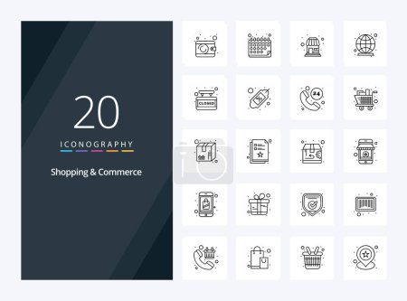 Téléchargez les illustrations : 20 Shopping et commerce Aperçu icône pour la présentation - en licence libre de droit