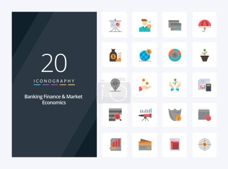 Ilustración de 20 Finanzas bancarias y economía de mercado Icono de color plano para presentación - Imagen libre de derechos