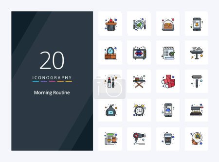 Illustration for 20 Morning Routine line Filled icon for presentation - Royalty Free Image