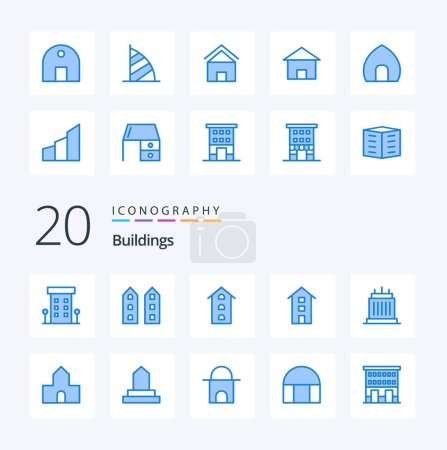 Illustration for 20 Buildings Blue Color icon Pack like mosque historical building property building chapel - Royalty Free Image