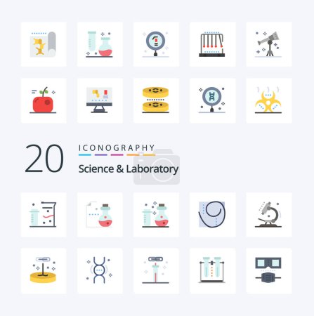 Illustration for 20 Science Flat Color icon Pack like genetics science biology laboratory biology - Royalty Free Image