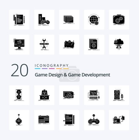 Illustration for 20 Game Design And Game Development Solid Glyph icon Pack like shop cart master game new - Royalty Free Image