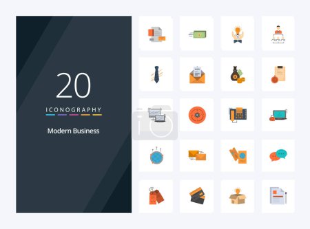 Téléchargez les illustrations : 20 icône moderne de couleur plate d'affaires pour la présentation - en licence libre de droit