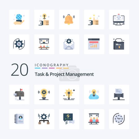 Illustration for 20 Task And Project Management Flat Color icon Pack like rules book bulb creative campaign campaign - Royalty Free Image