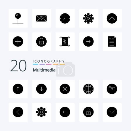 Ilustración de 20 Multimedia Solid Glyph icono Pack como medios de cámara descargas multimedia multimedia - Imagen libre de derechos