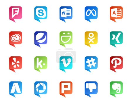 Téléchargez les illustrations : 20 Social Media Discours Bubble Style Logo comme la vidéo. kik. cc. yelp. odnoklassniki - en licence libre de droit