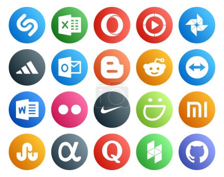 Ilustración de 20 Paquete de iconos de redes sociales Incluyendo la red de aplicaciones. xiaomi. blogger. smugmug. flickr - Imagen libre de derechos